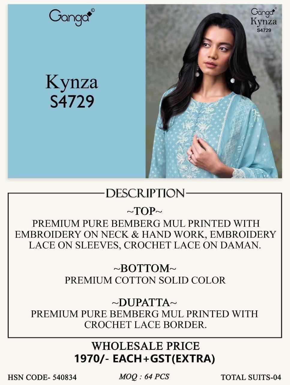 KYNZA 4729 Series By Ganga Fashion Beautiful Festive Suits Stylish Colorful Fancy Casual Wear & Ethnic Wear PURE BEMBERG MUL Dresses At Wholesale Price